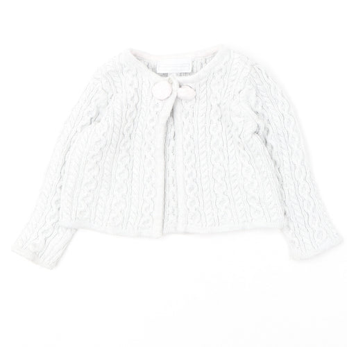 The Little White Company Girls Grey  Cotton Cardigan Jumper Size 6-9 Months