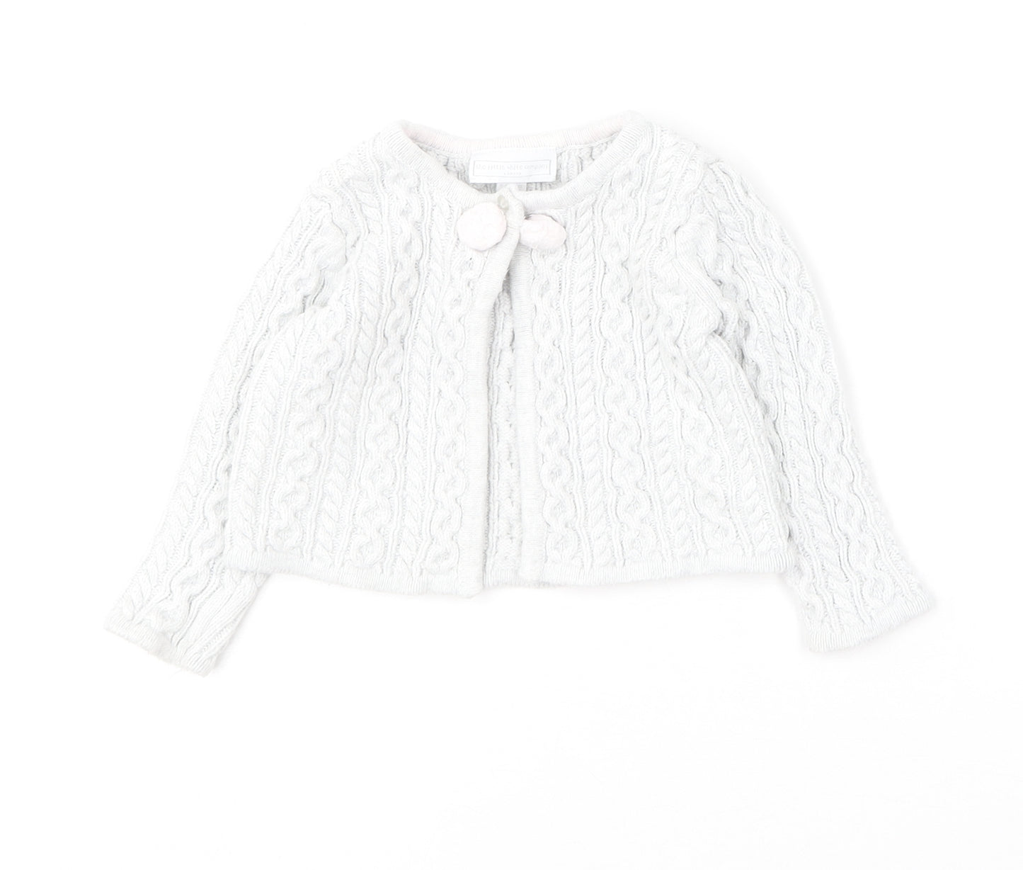 The Little White Company Girls Grey  Cotton Cardigan Jumper Size 6-9 Months