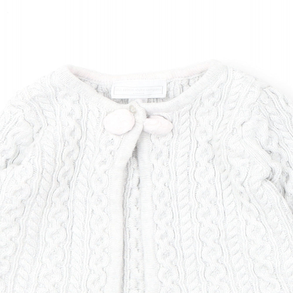 The Little White Company Girls Grey  Cotton Cardigan Jumper Size 6-9 Months