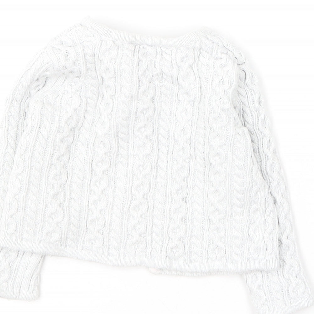 The Little White Company Girls Grey  Cotton Cardigan Jumper Size 6-9 Months