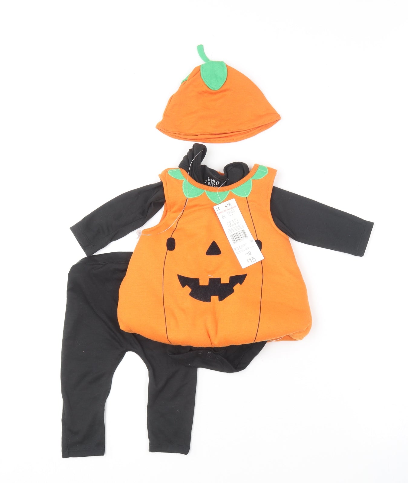Fred & Flo Baby Orange  Polyester Bodysuit Outfit/Set Size 6-9 Months   - Pumpkin Costume