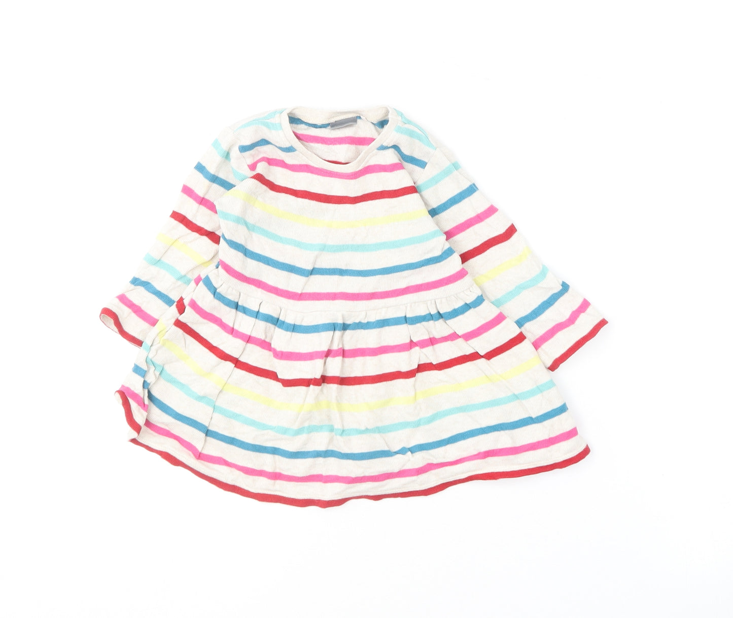 NEXT Girls Multicoloured Striped Cotton Skater Dress  Size 6-9 Months  Round Neck