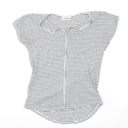 F&F Womens Blue Striped Polyester Basic T-Shirt Size 6 V-Neck