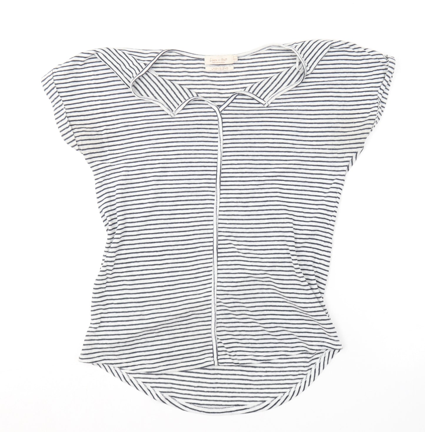 F&F Womens Blue Striped Polyester Basic T-Shirt Size 6 V-Neck