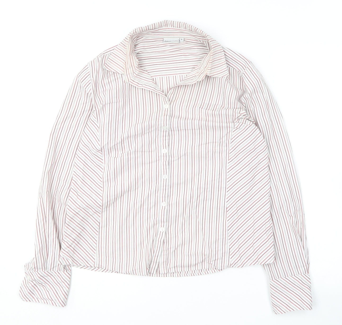 Dimensions Womens Red Striped Cotton Basic Button-Up Size 16 Collared