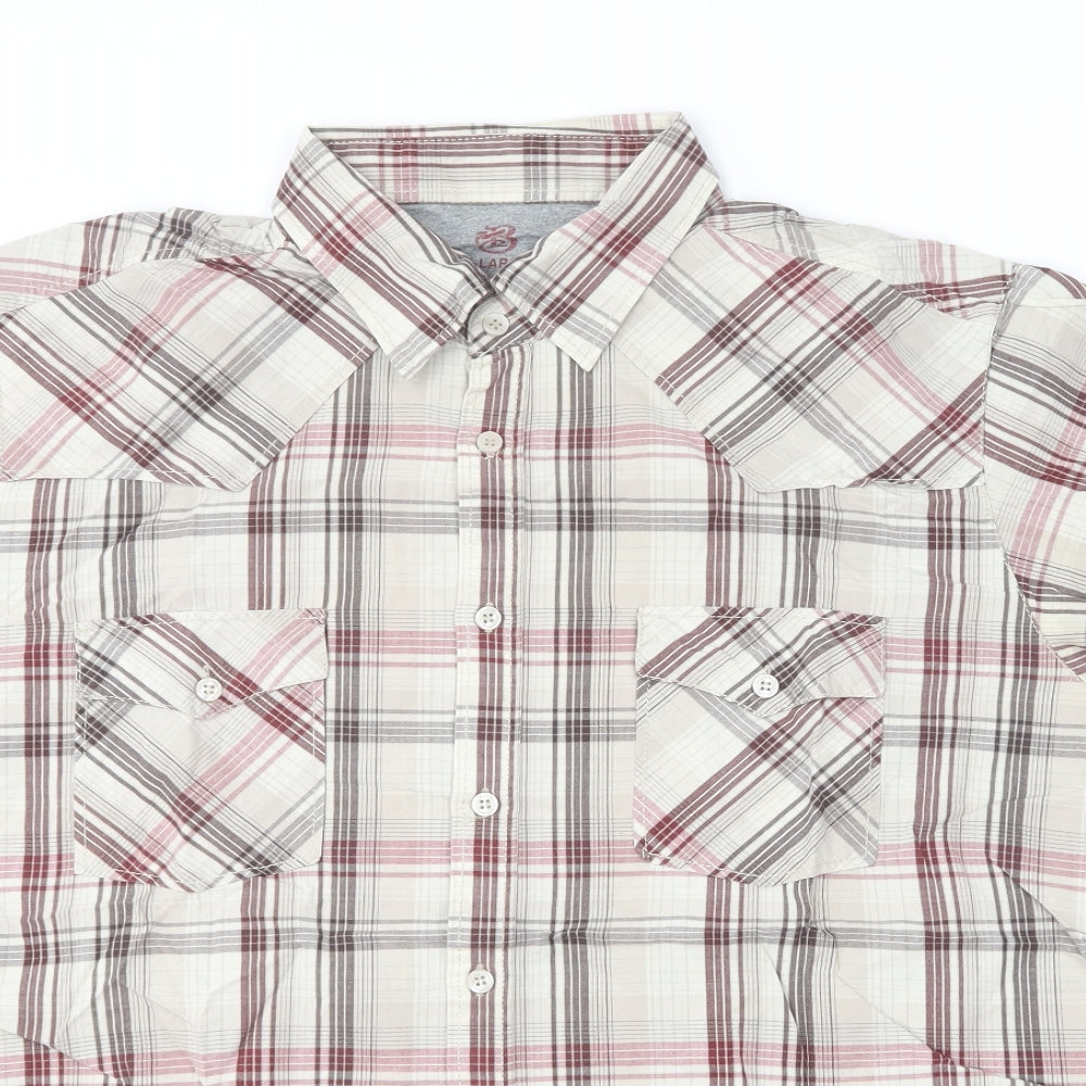 Preworn Mens Multicoloured Plaid Cotton  Button-Up Size XL Collared
