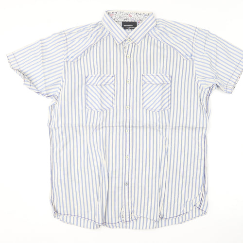 Remus Uomo Mens Blue Striped Cotton  Button-Up Size XL Collared