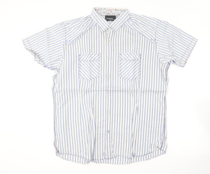 Remus Uomo Mens Blue Striped Cotton Button-Up Size XL Collared