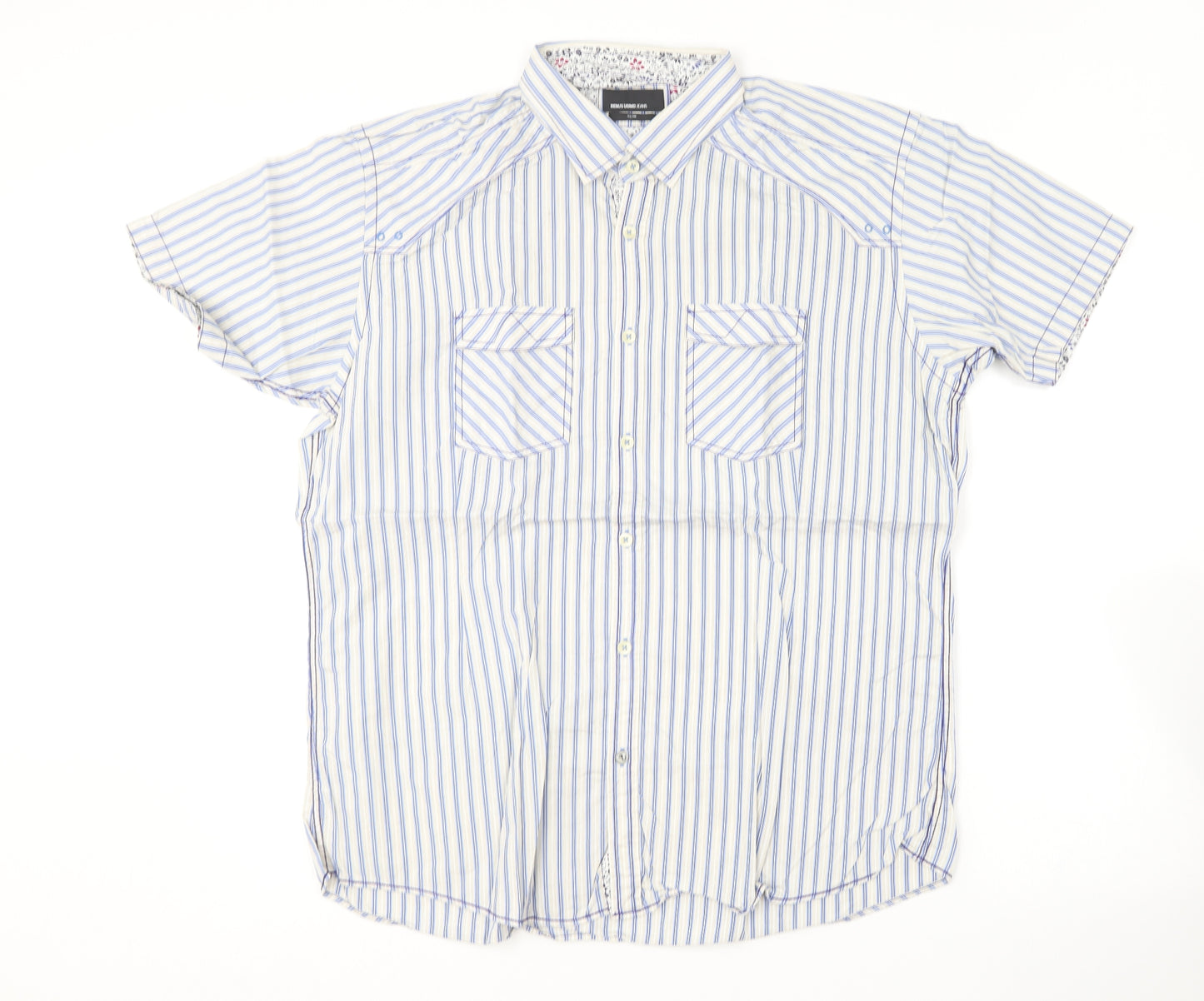 Remus Uomo Mens Blue Striped Cotton  Button-Up Size XL Collared