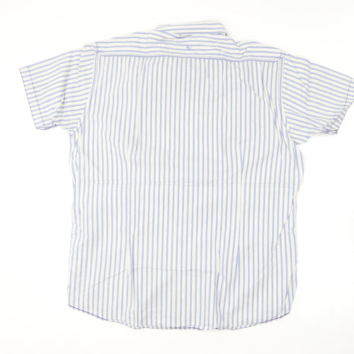 Remus Uomo Mens Blue Striped Cotton  Button-Up Size XL Collared