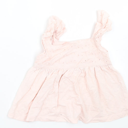George Girls Pink Floral Cotton A-Line  Size 2-3 Years  Square Neck Button