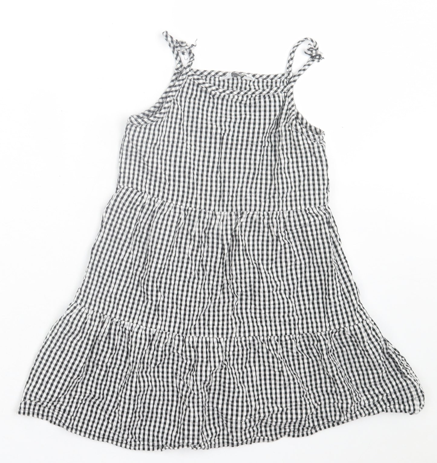 Primark Girls Black Plaid Cotton A-Line  Size 7-8 Years  Square Neck Pullover