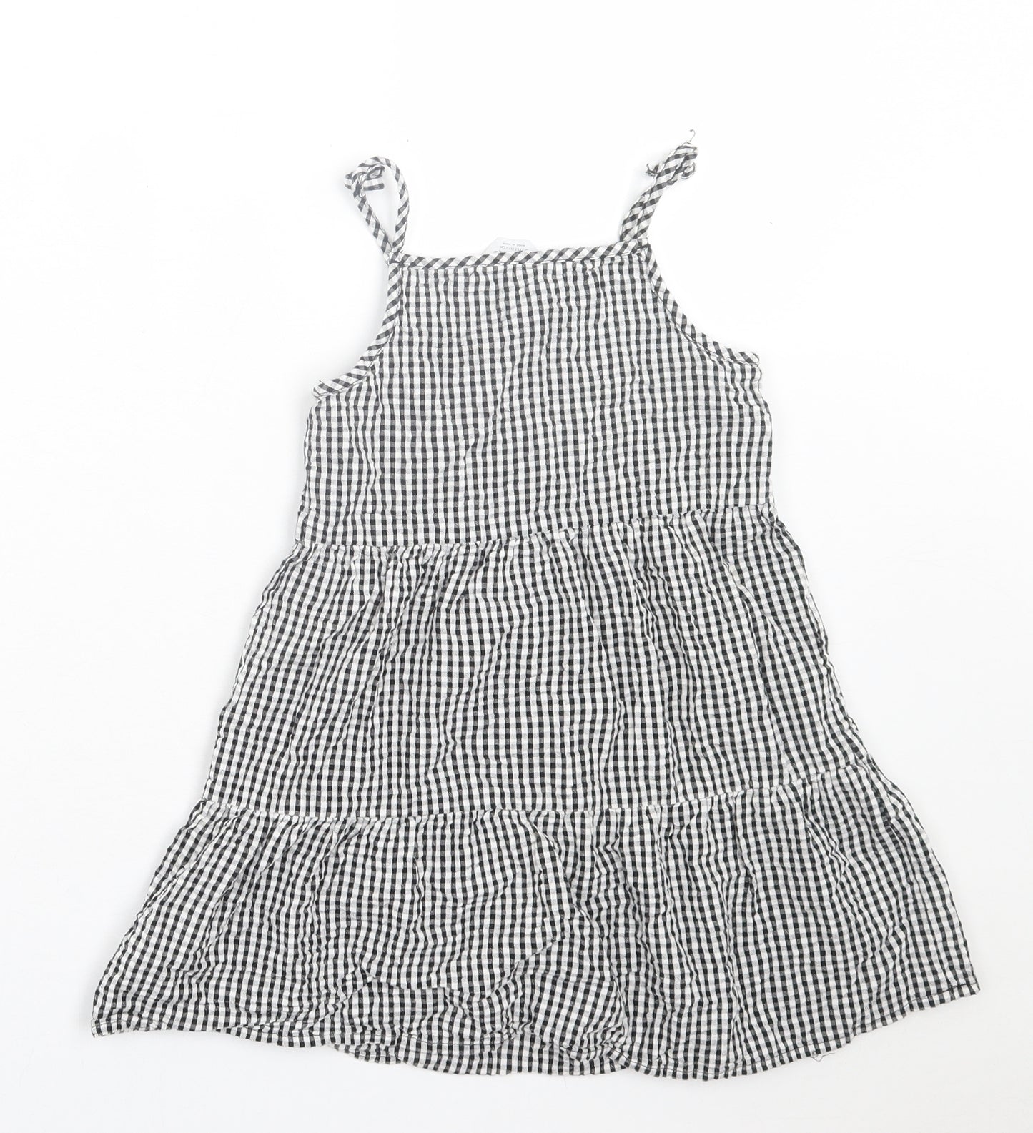 Primark Girls Black Plaid Cotton A-Line  Size 7-8 Years  Square Neck Pullover