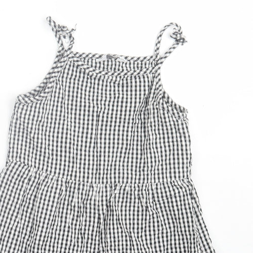 Primark Girls Black Plaid Cotton A-Line  Size 7-8 Years  Square Neck Pullover