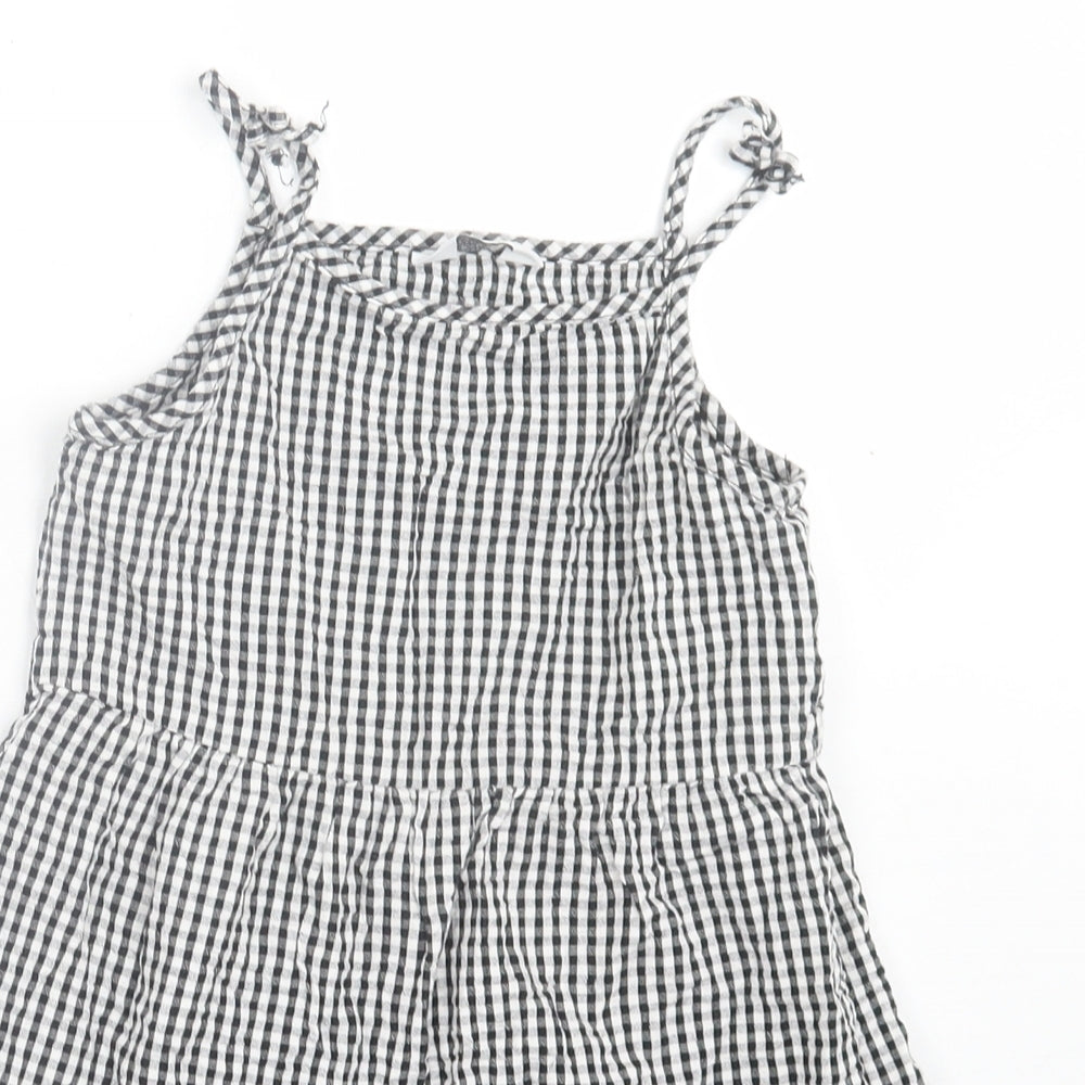 Primark Girls Black Plaid Cotton A-Line  Size 7-8 Years  Square Neck Pullover