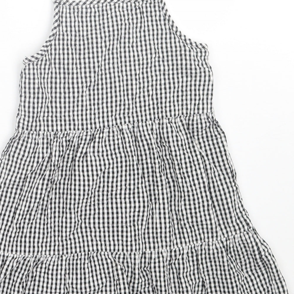 Primark Girls Black Plaid Cotton A-Line  Size 7-8 Years  Square Neck Pullover