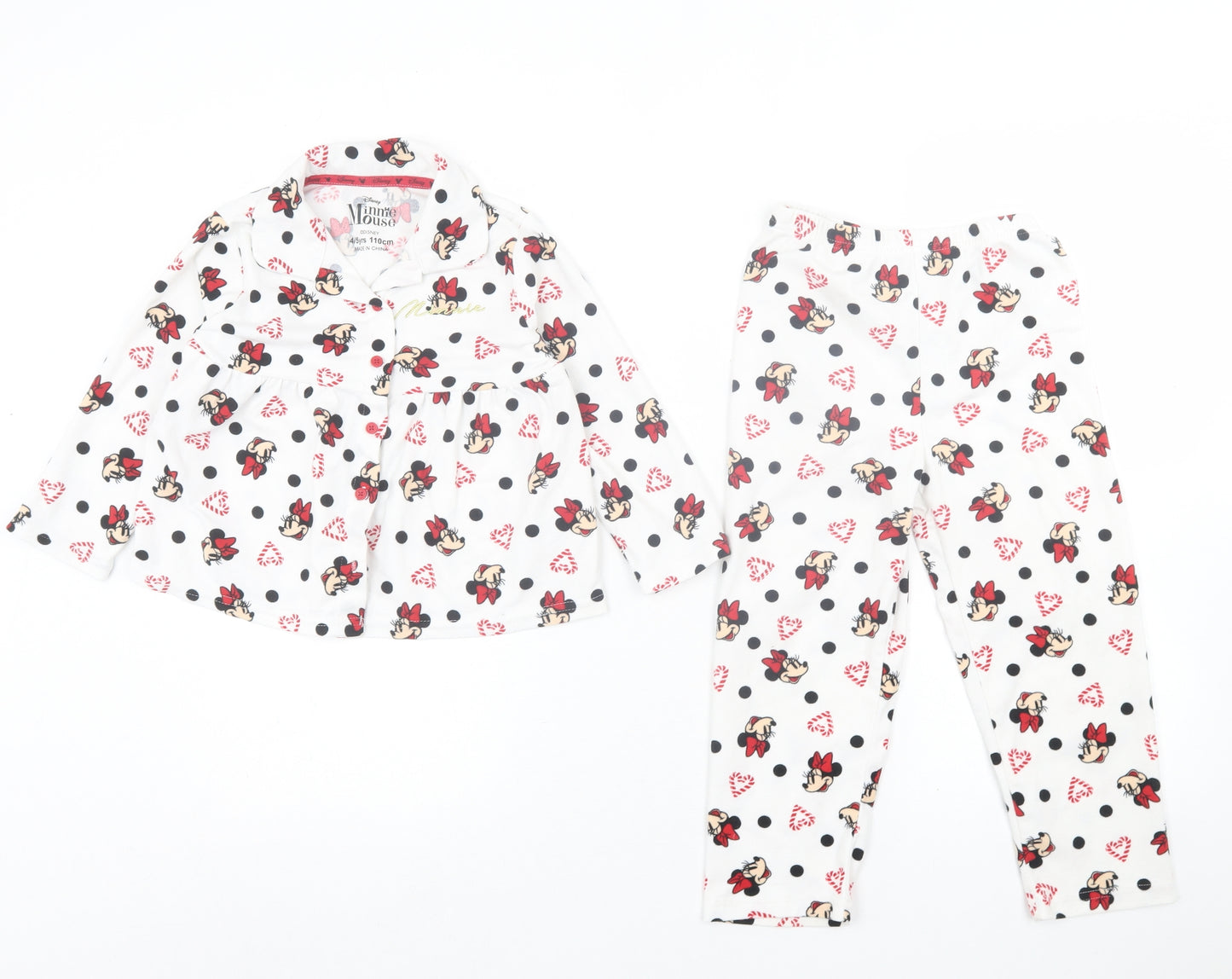 Primark Girls White Geometric Polyester Capri Pyjama Set Size 4-5 Years  Button - Minnie Mouse