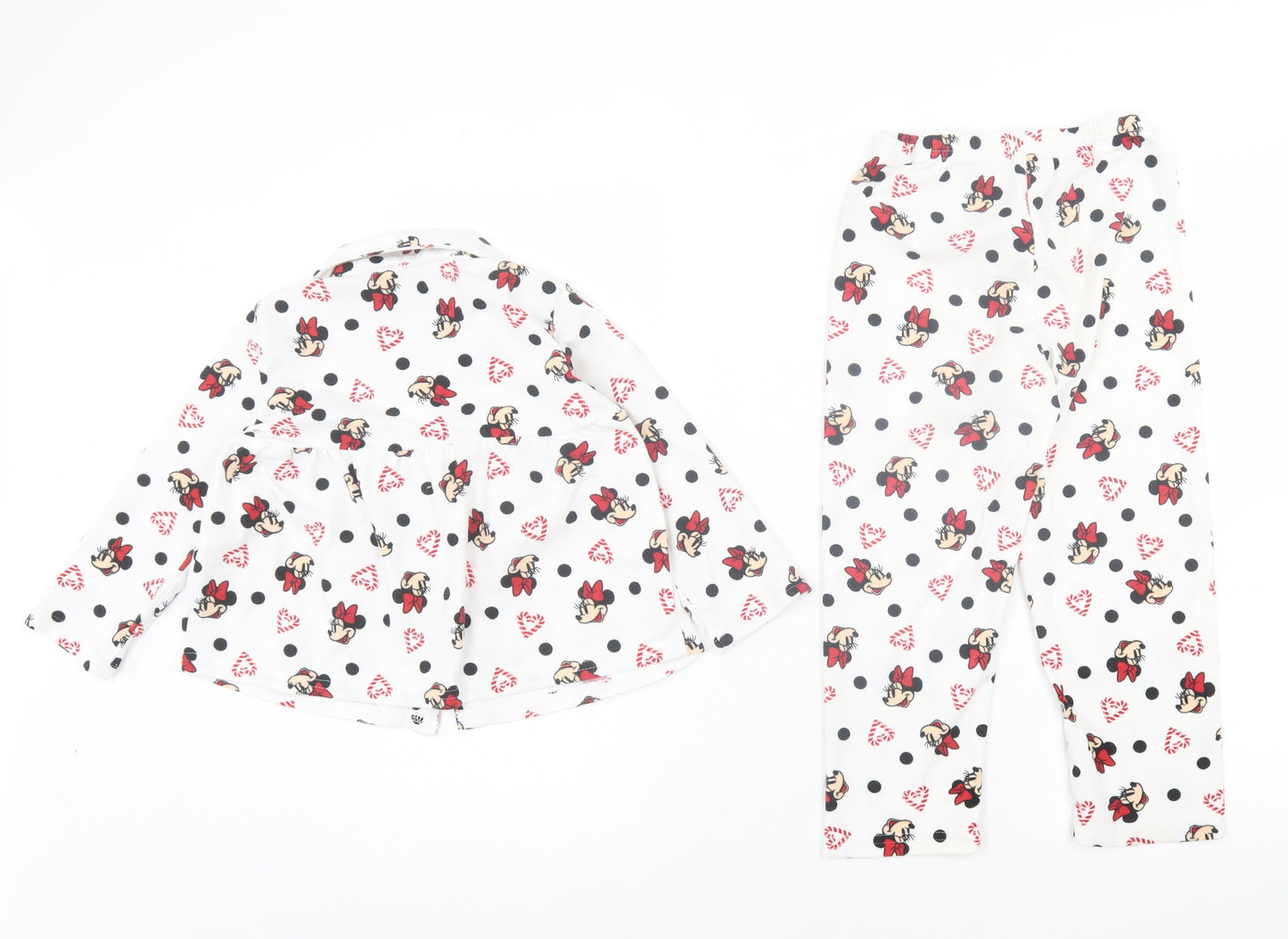 Primark Girls White Geometric Polyester Capri Pyjama Set Size 4-5 Years  Button - Minnie Mouse