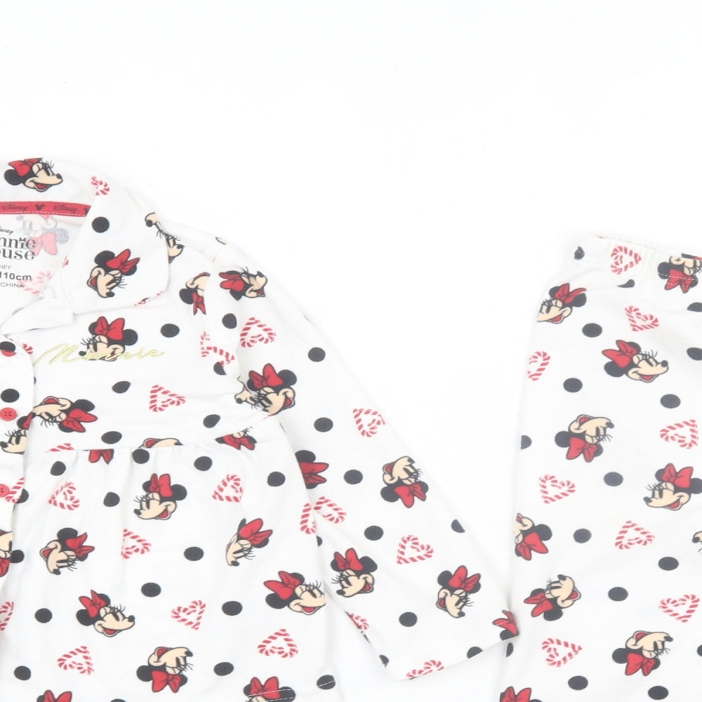 Primark Girls White Geometric Polyester Capri Pyjama Set Size 4-5 Years  Button - Minnie Mouse