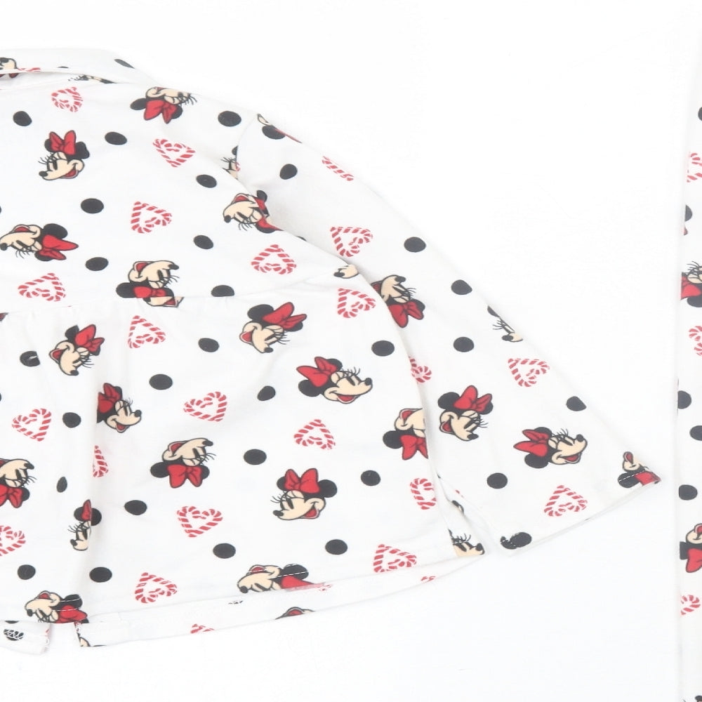 Primark Girls White Geometric Polyester Capri Pyjama Set Size 4-5 Years  Button - Minnie Mouse