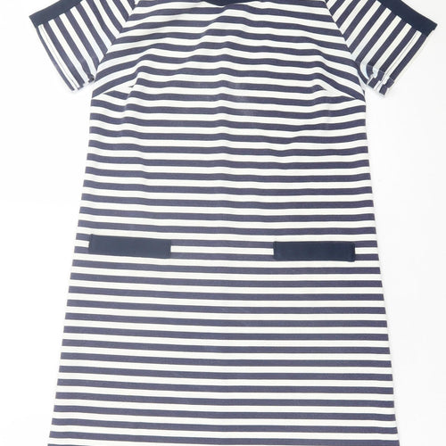 Atmosphere Womens Blue Striped Polyester A-Line  Size 8  Crew Neck Zip