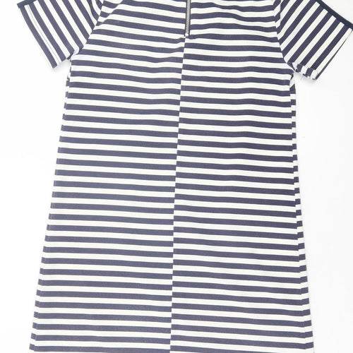 Atmosphere Womens Blue Striped Polyester A-Line  Size 8  Crew Neck Zip