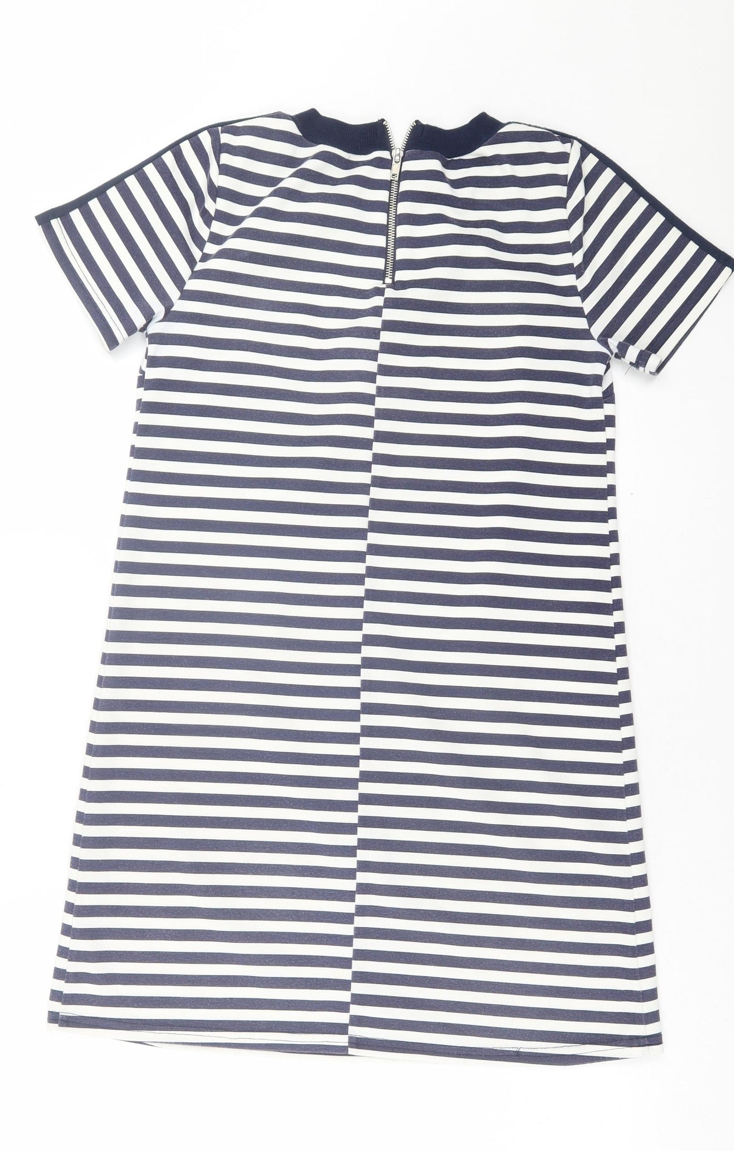 Atmosphere Womens Blue Striped Polyester A-Line  Size 8  Crew Neck Zip