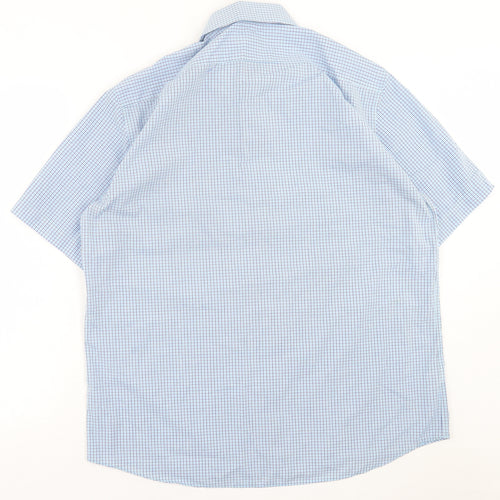 Marks and Spencer Mens Blue Plaid Cotton  Button-Up Size 16.5 Collared Button