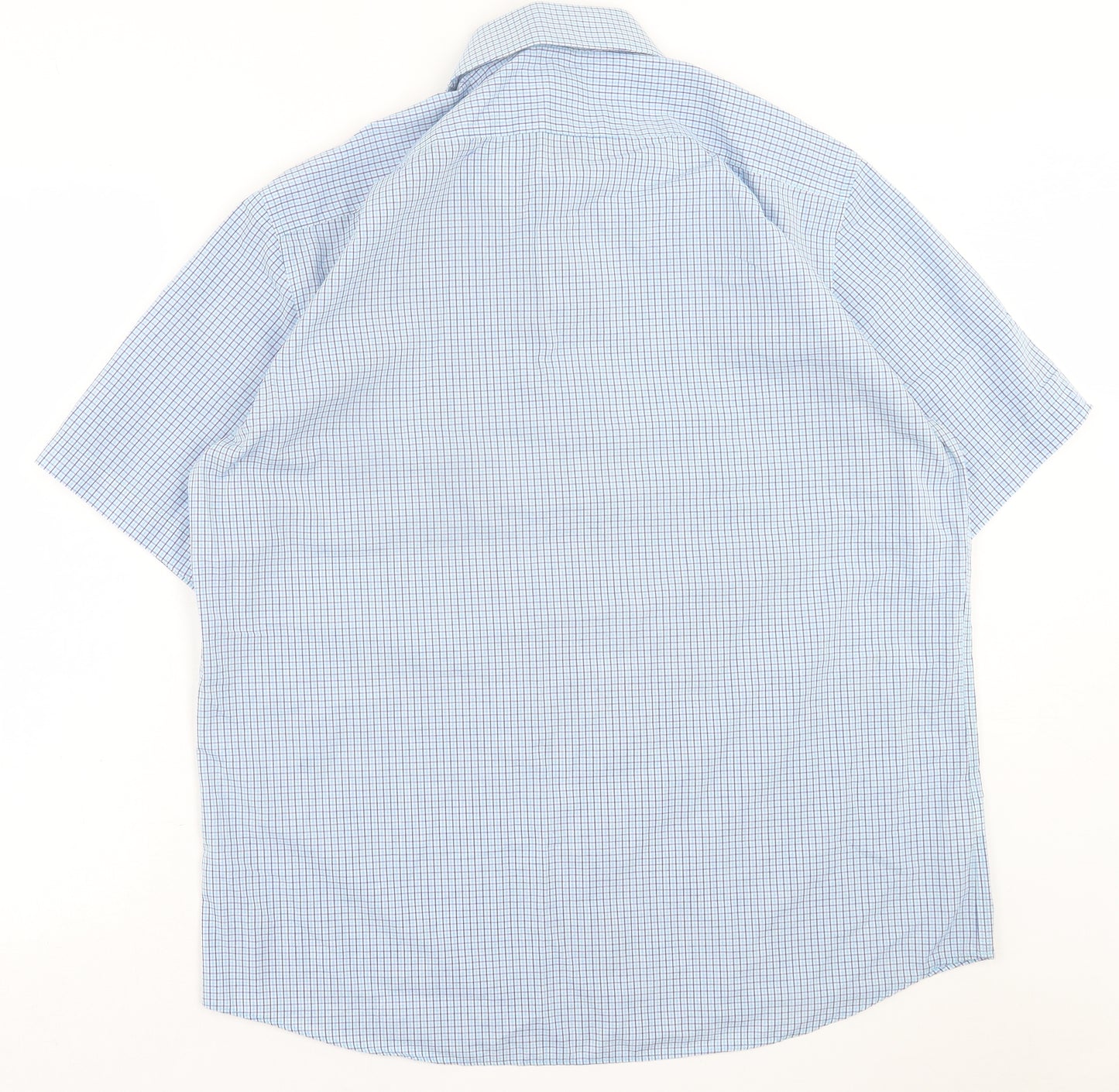 Marks and Spencer Mens Blue Plaid Cotton  Button-Up Size 16.5 Collared Button