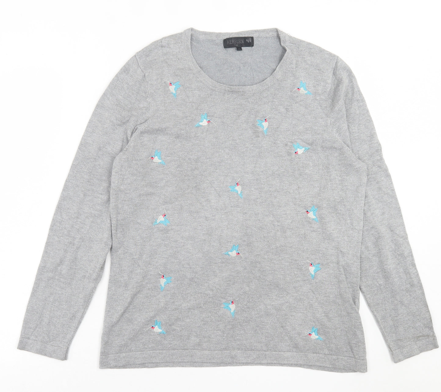 Hepburn Womens Grey Crew Neck Geometric Viscose Pullover Jumper Size M