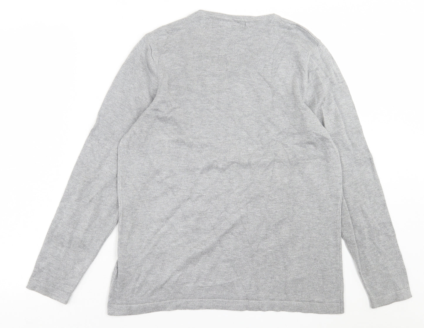Hepburn Womens Grey Crew Neck Geometric Viscose Pullover Jumper Size M