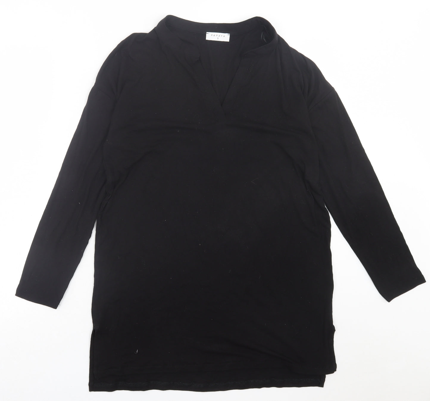 Papaya Womens Black  Viscose Tunic T-Shirt Size S V-Neck