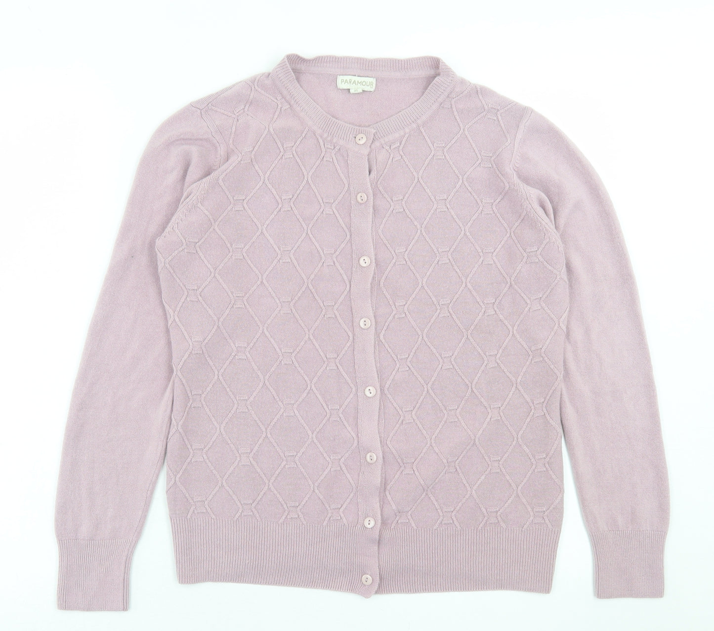 paramour Womens Purple Crew Neck Argyle/Diamond Acrylic Cardigan Jumper Size M