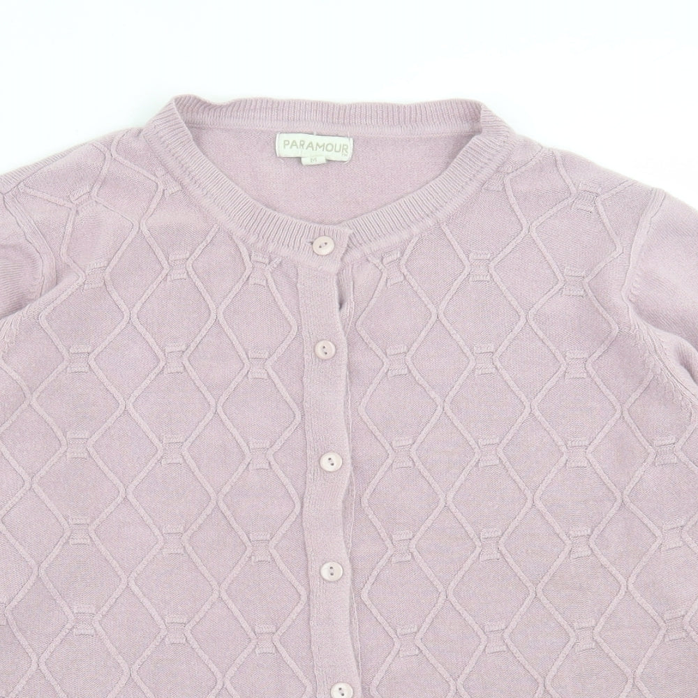 paramour Womens Purple Crew Neck Argyle/Diamond Acrylic Cardigan Jumper Size M