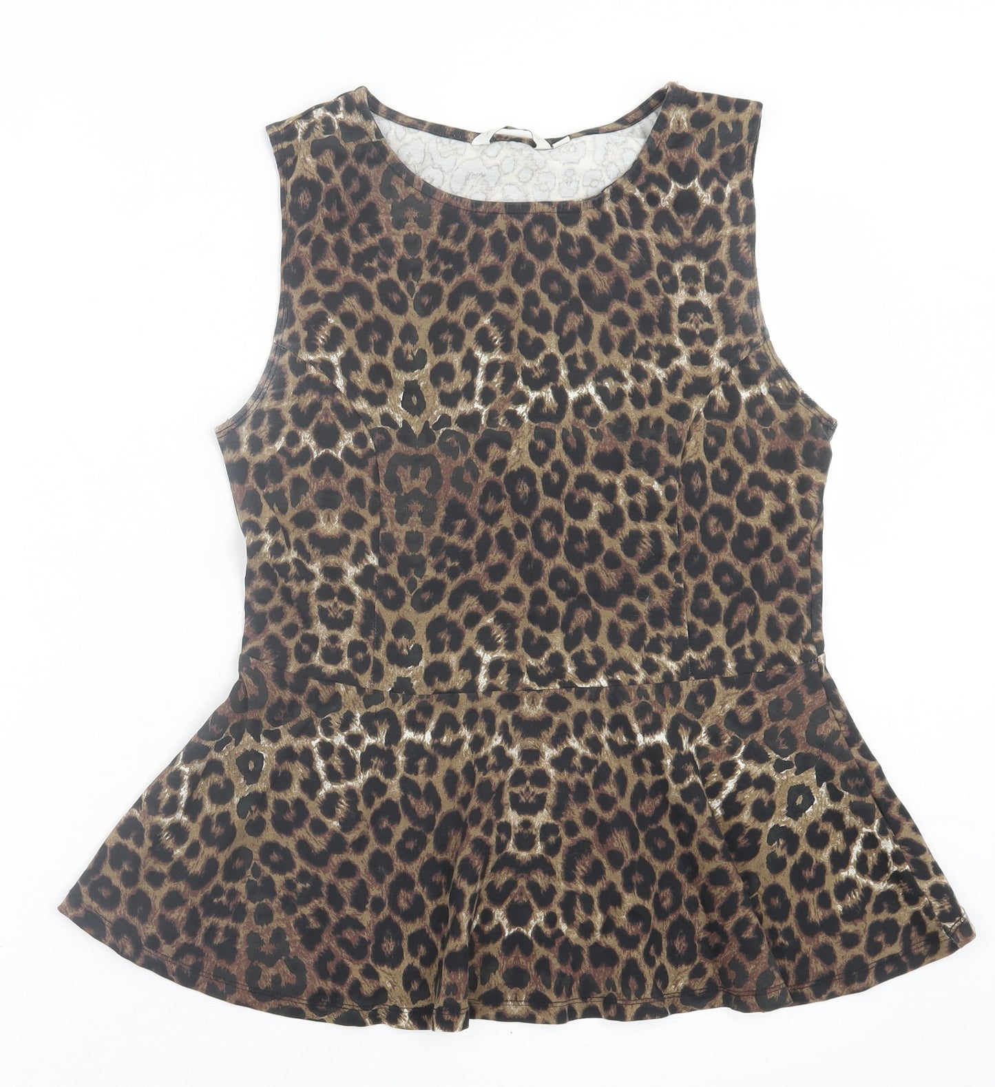 New Look Womens Brown Animal Print Cotton Basic Tank Size 14 Crew Neck