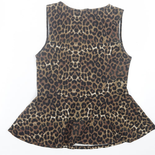 New Look Womens Brown Animal Print Cotton Basic Tank Size 14 Crew Neck