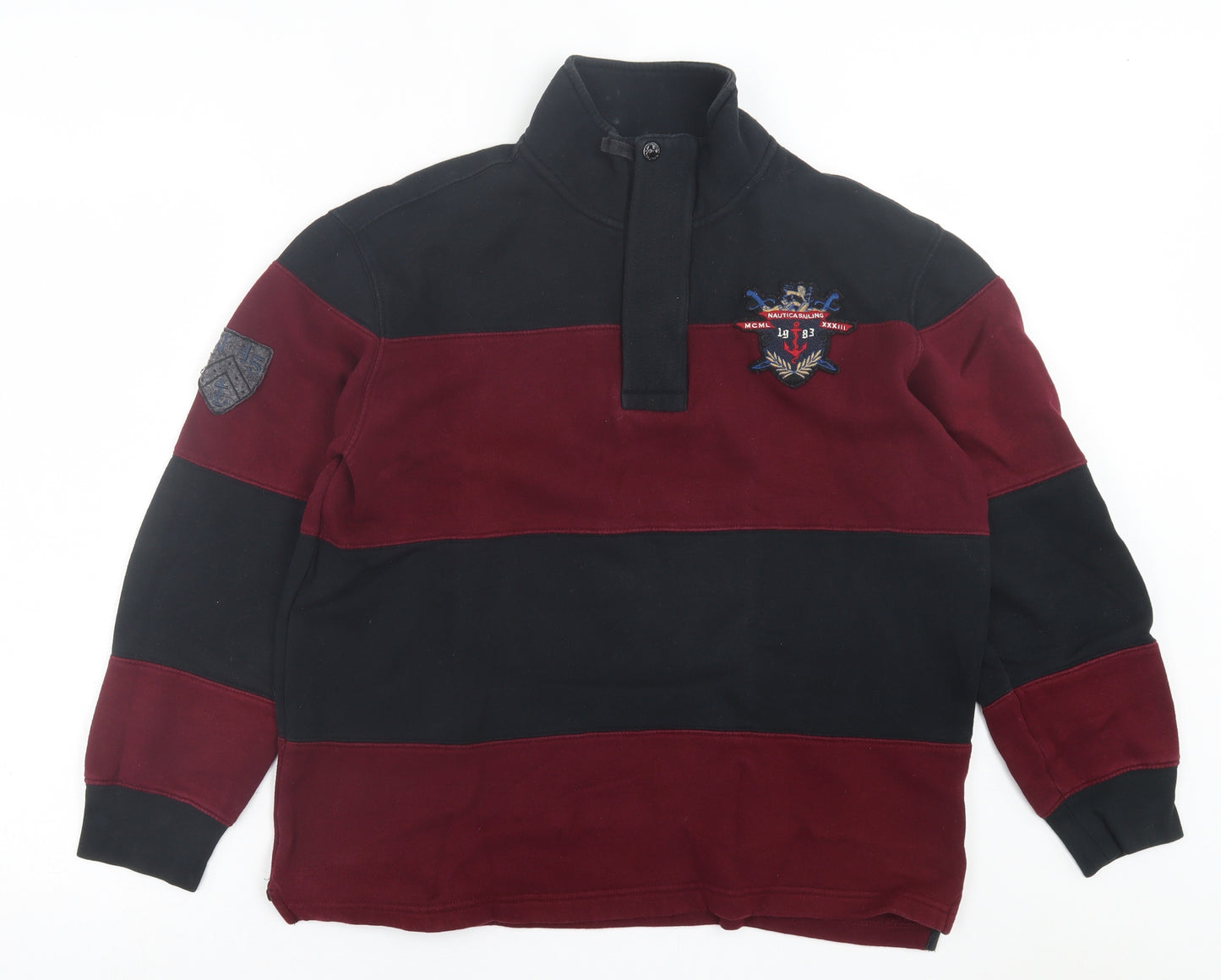 Nautica Mens Purple High Neck Striped Cotton Pullover Jumper Size M
