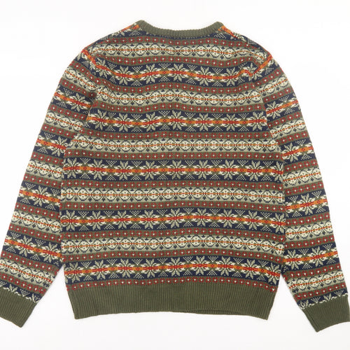 Cedar Wood State Mens Green Crew Neck Geometric Acrylic Pullover Jumper Size L