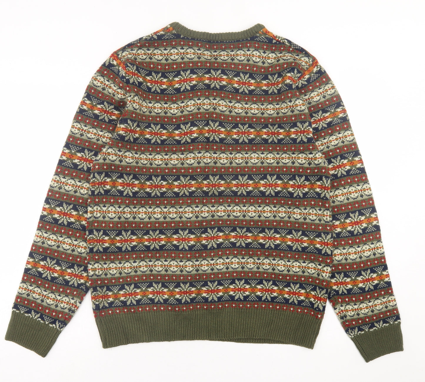 Cedar Wood State Mens Green Crew Neck Geometric Acrylic Pullover Jumper Size L