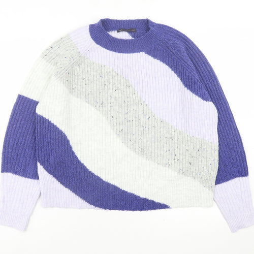 marks and Womens Purple High Neck Striped Acrylic Pullover Jumper Size M