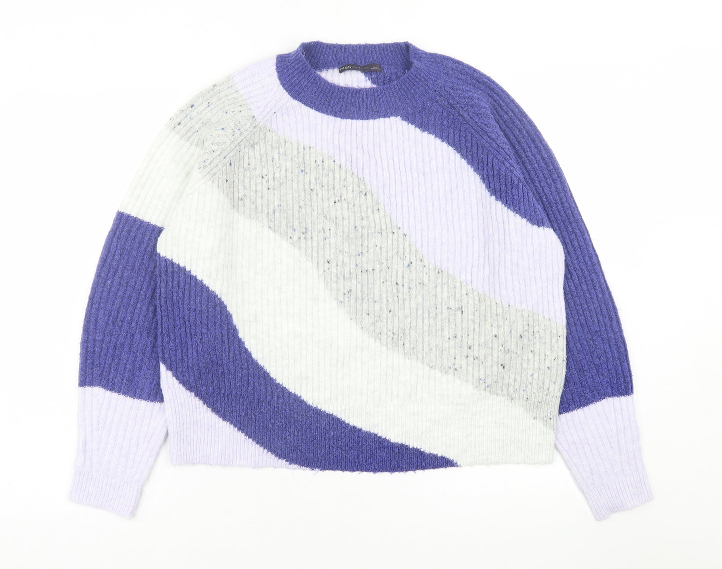 marks and Womens Purple High Neck Striped Acrylic Pullover Jumper Size M