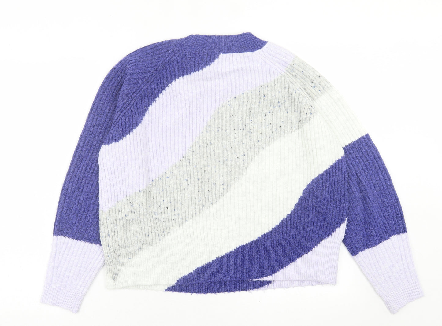 marks and Womens Purple High Neck Striped Acrylic Pullover Jumper Size M