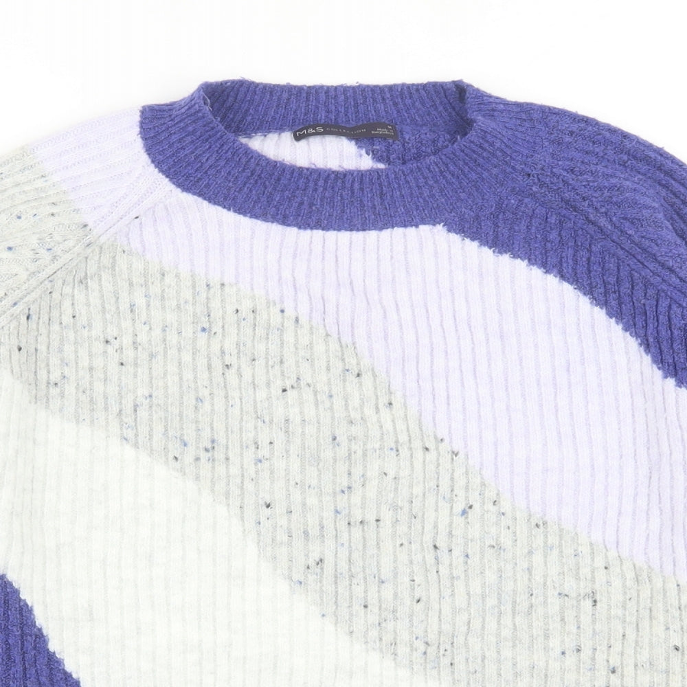 marks and Womens Purple High Neck Striped Acrylic Pullover Jumper Size M