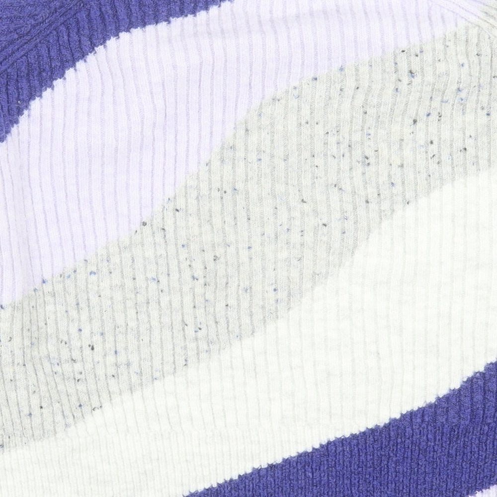 marks and Womens Purple High Neck Striped Acrylic Pullover Jumper Size M