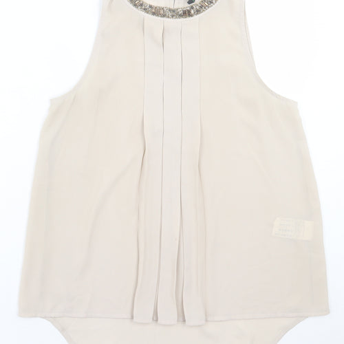 Benneton  Womens Beige  Polyester Basic Tank Size XS Crew Neck