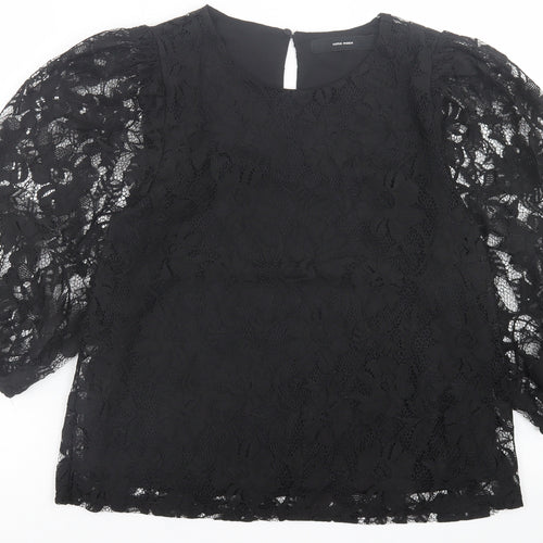 VERO MODA Womens Black Floral Polyester Basic Blouse Size M Crew Neck