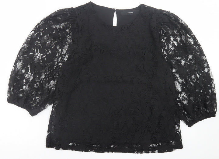 VERO MODA Womens Black Floral Polyester Basic Blouse Size M Crew Neck