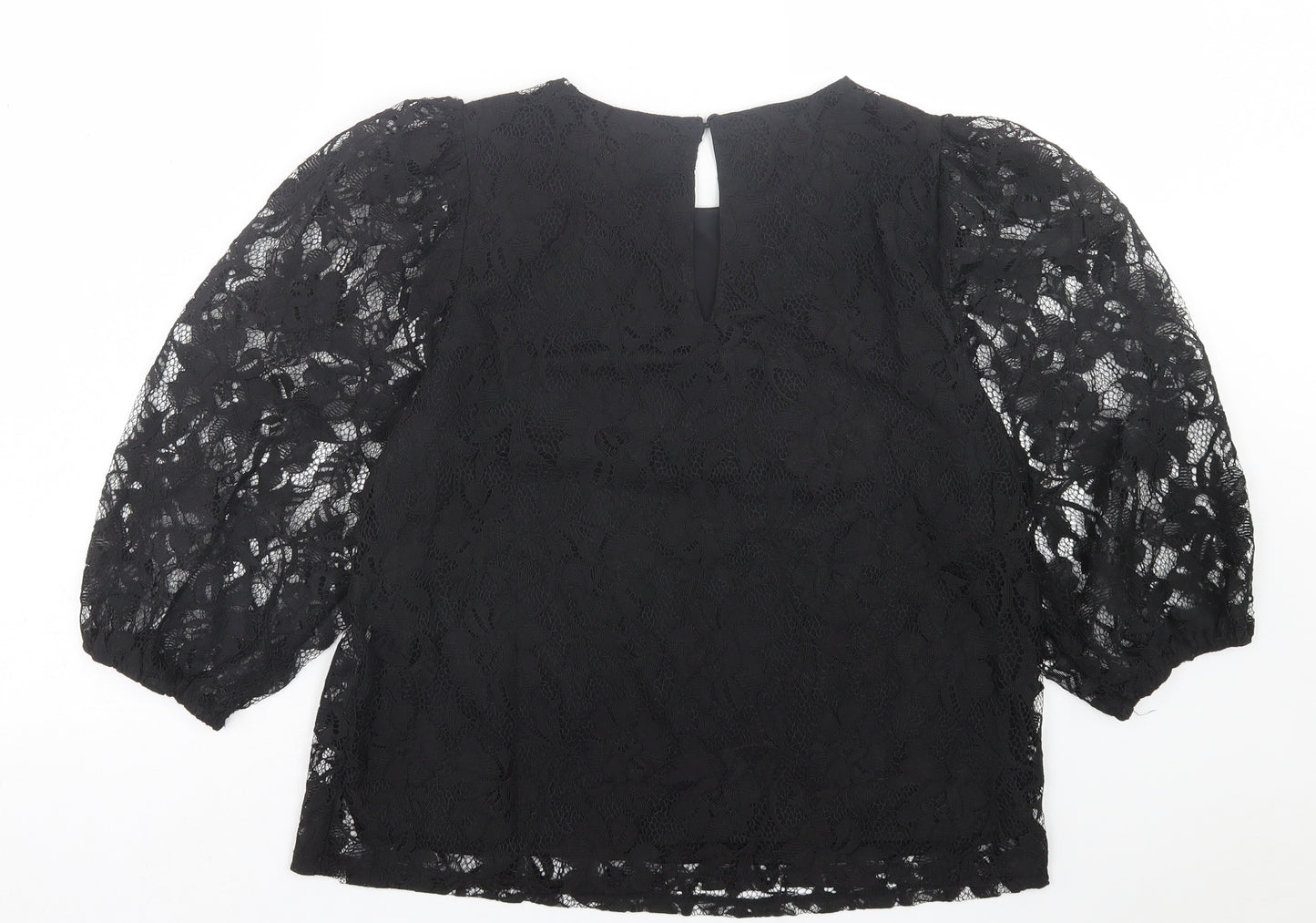 VERO MODA Womens Black Floral Polyester Basic Blouse Size M Crew Neck