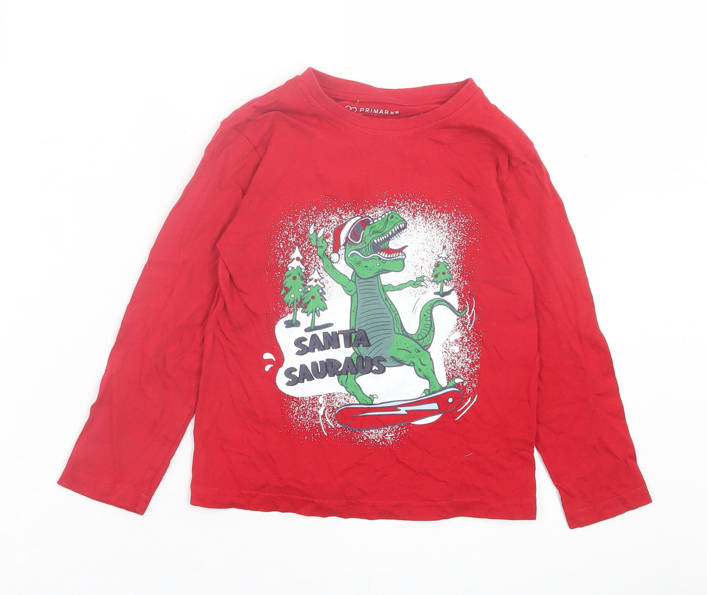 Primark Boys Red  Cotton Basic Casual Size 5-6 Years Crew Neck Pullover - Christmas Print