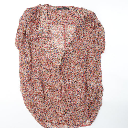 Luxzuz Womens Red Geometric Polyester Basic Blouse Size 12 V-Neck
